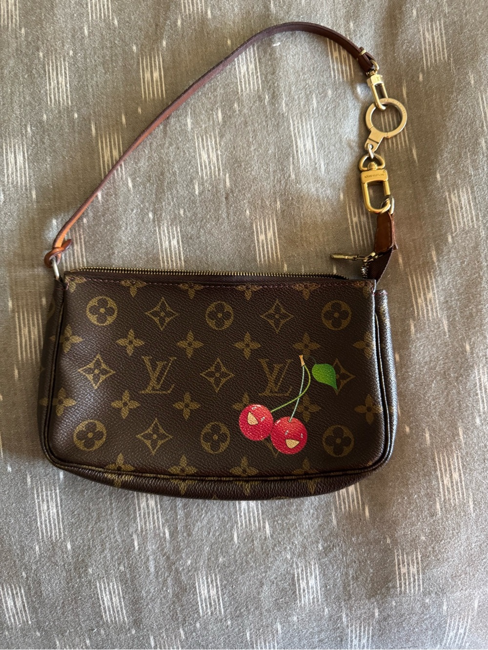 Louis Vuitton Brown Monogram Cherry Wristlet Pochette W/ original strap
